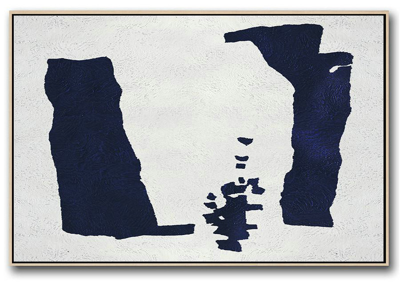 Acrylic Painting Wall Art,Horizontal Abstract Painting Navy Blue Minimalist Painting On Canvas,Acrylic Painting On Canvas